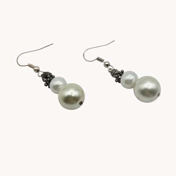 Elegant Classy Retro Party Glam Fairy Boho Faux Pearl Beaded Cap Earrings - Picture 7 of 8